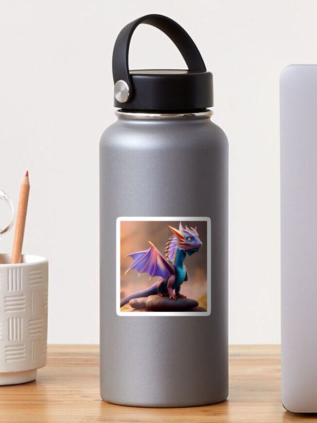 Thumbnail 1 of 3, Sticker, Baby Purple and Blue Dragon with Purple Wings designed and sold by dragynrain.