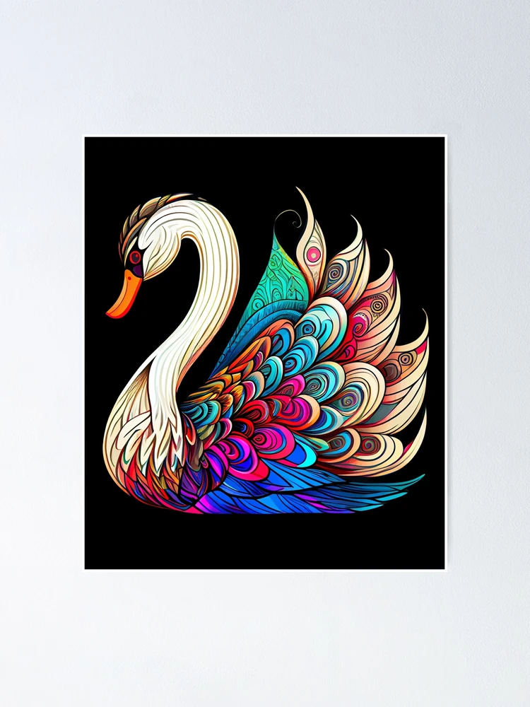  Homesonne Pegatina de cristal estática, protección de la  privacidad, diseño de animales, lindo, caricatura, cisne femenino con alas,  flores, hojas, obra de arte, multicolor, 23.6 x 39 pulgadas, película  adhesiva de