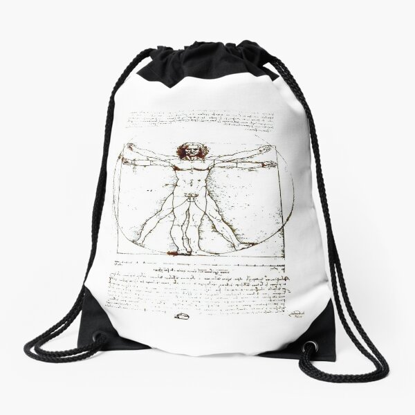 Vitruvian man, Naked man waving his arms and legs #NakedMan #LeonardodaVinci #VitruvianMan #Vitruvian Drawstring Bag