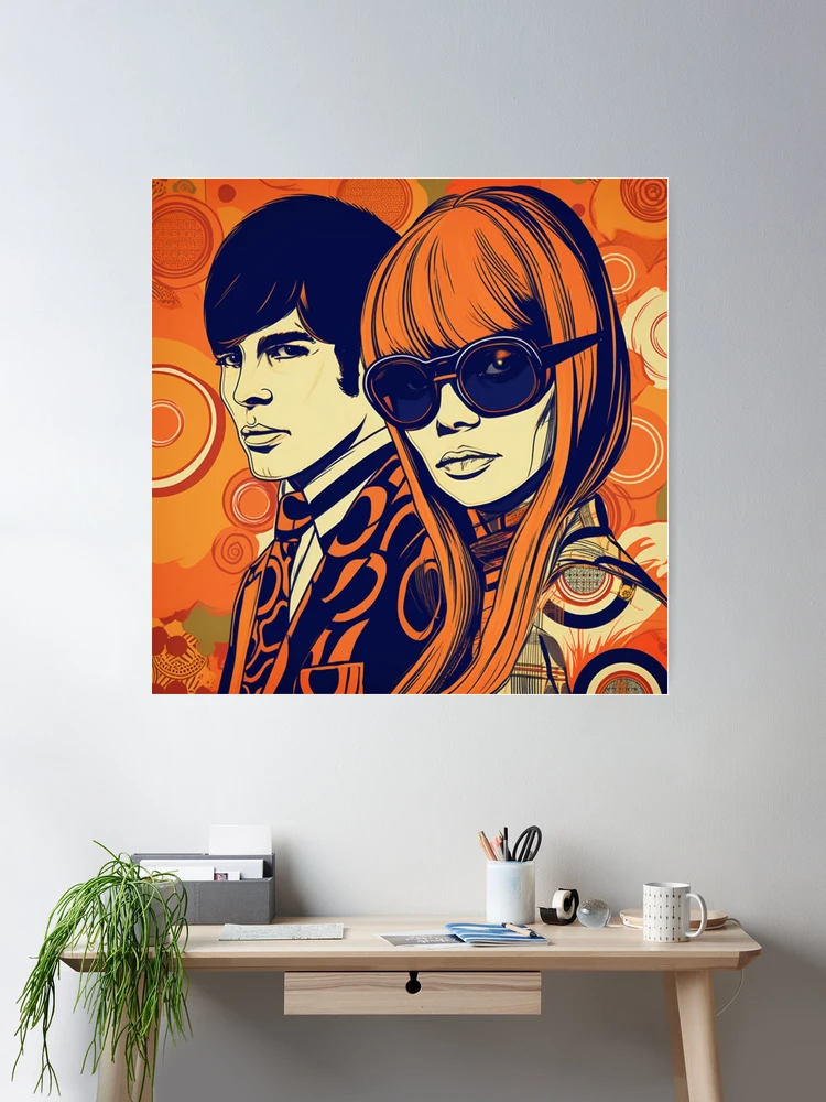 60s Mod Art Hip Couple in Orange 1960s Mod Comic Art Style Design