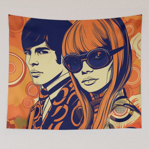 Item preview, 60s Mod Art Hip Couple in Orange 1960s Mod Comic Art Style Design designed and sold by Step, Repeat.