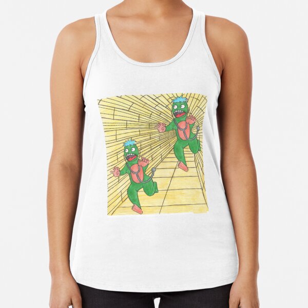 Two green aliens, chasing each other Racerback Tank Top