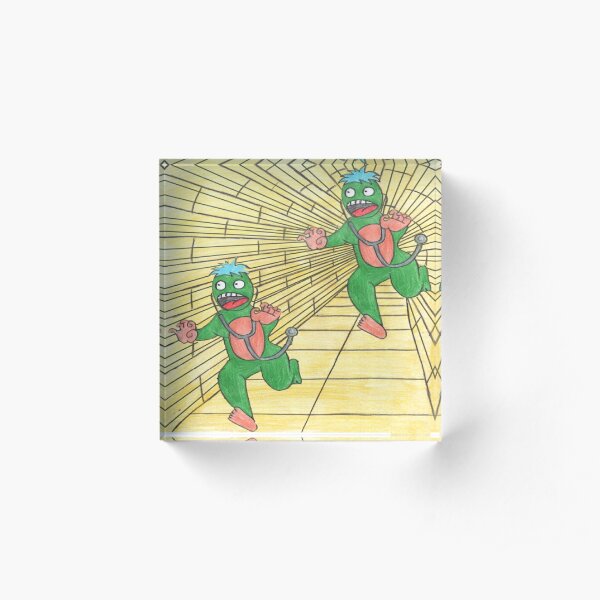 Two green aliens, chasing each other Acrylic Block