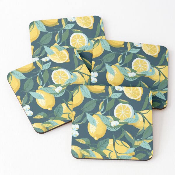 Item preview, Lemons and White Flowers on Blue Background with Green Leaves Fresh, Clean, Springtime and Summer Time Pattern that Can be used Year-round! designed and sold by Step, Repeat.