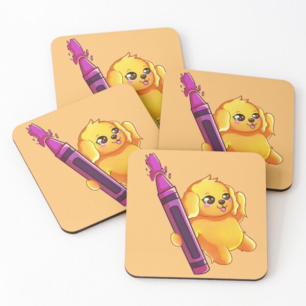 Item preview, puppy holding a crayon while walking in chibi style, colorful design designed and sold by kitsuneins.