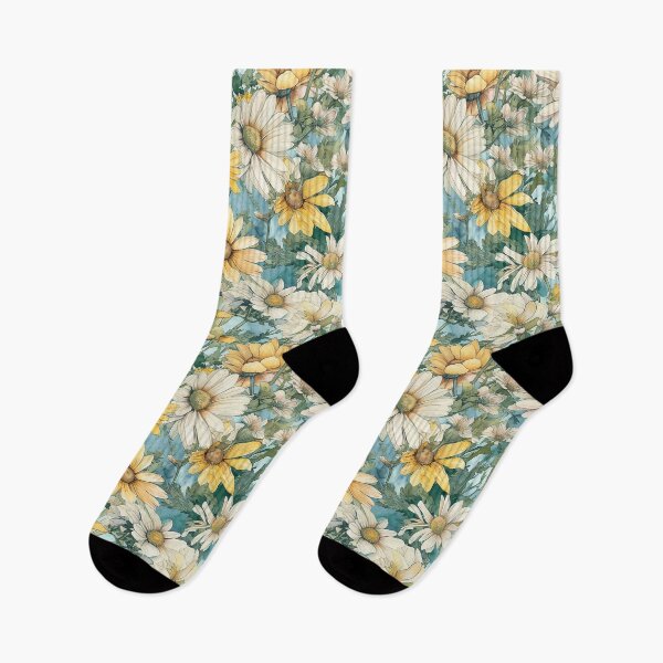 Item preview, beautiful white and yellow daisies floral pattern designed and sold by AstraNovaStudio.