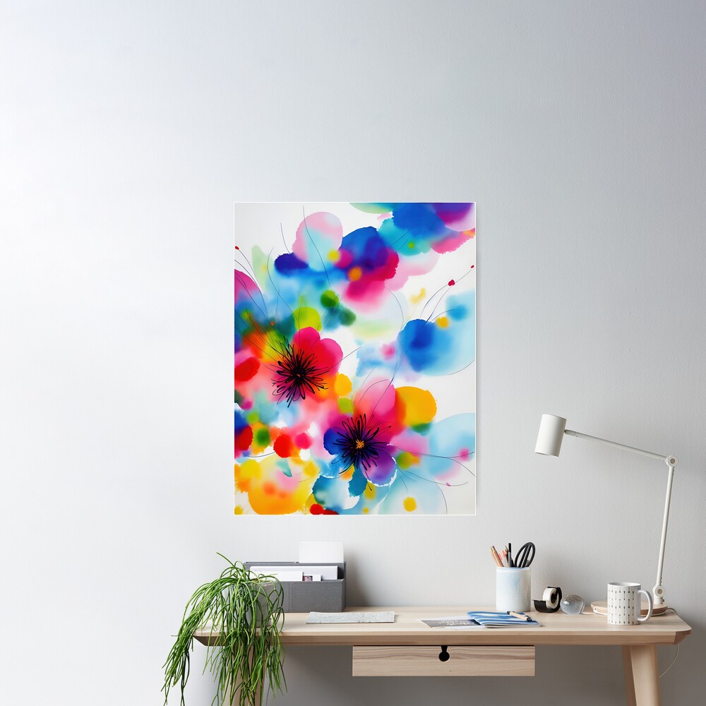 colorful abstract flowers painting original multicolor vivid floral art  modern home decor