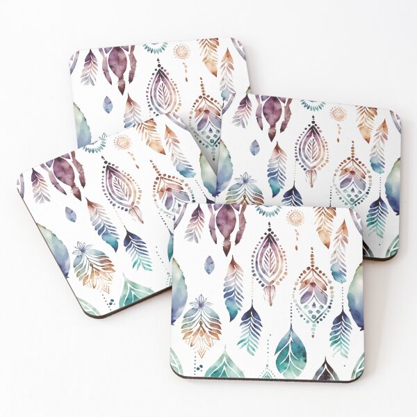 Item preview, A Delicate Feather Bohemian Watercolor Print - Boho Chic Patterns designed and sold by GVRDesign.