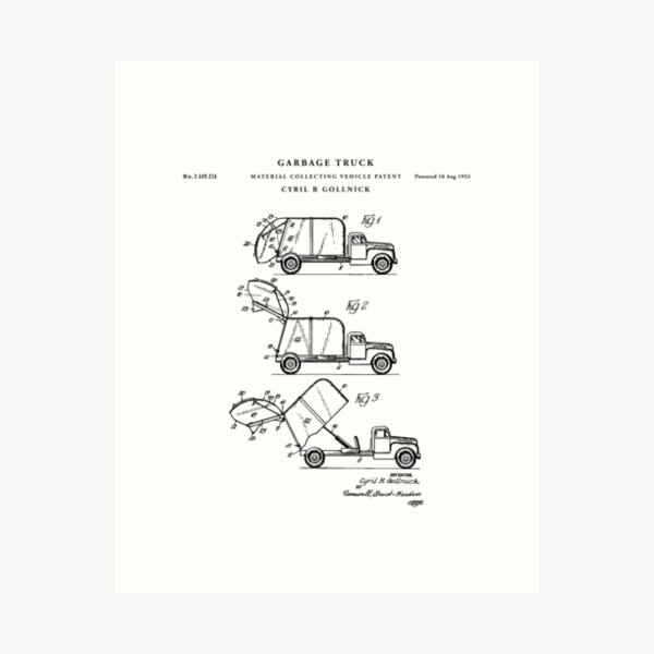 Item preview, Garbage Truck Patent Drawing Blueprint designed and sold by Vintago.