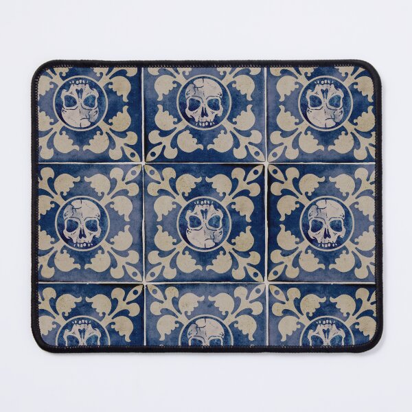 Item preview, Moroccan-Style Blue and Cream Tile Pattern with Gothic Skull Design - Unique and Striking! designed and sold by RedFinchDesigns.