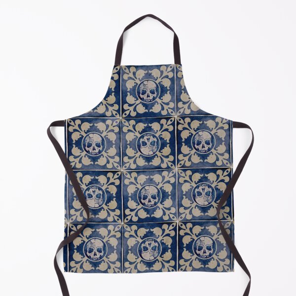 Item preview, Moroccan-Style Blue and Cream Tile Pattern with Gothic Skull Design - Unique and Striking! designed and sold by RedFinchDesigns.