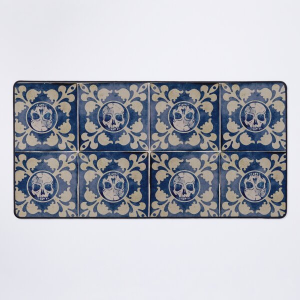 Item preview, Moroccan-Style Blue and Cream Tile Pattern with Gothic Skull Design - Unique and Striking! designed and sold by RedFinchDesigns.