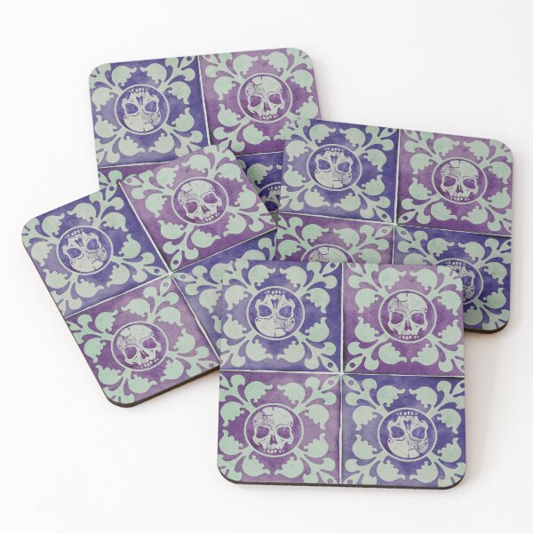 Item preview, Pastel Moroccan-Style Tile Pattern with Gothic Skull Design in pink and purple - Unique and Striking! designed and sold by RedFinchDesigns.