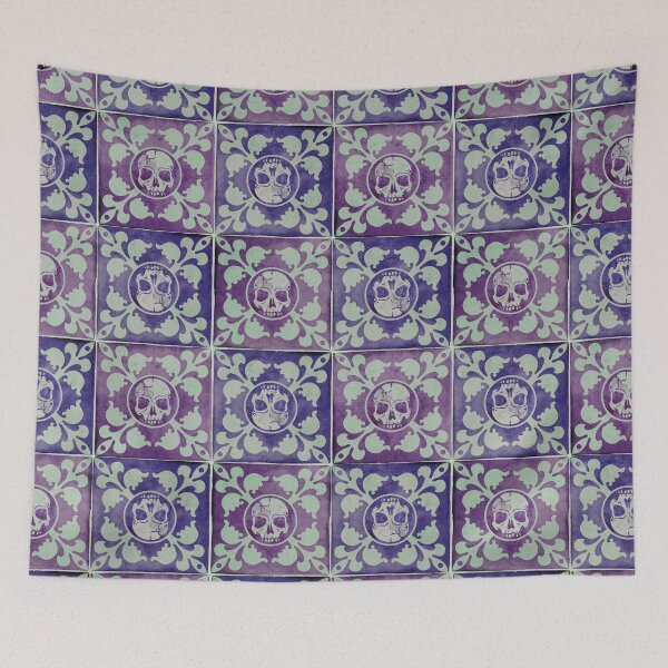 Item preview, Pastel Moroccan-Style Tile Pattern with Gothic Skull Design in pink and purple - Unique and Striking! designed and sold by RedFinchDesigns.