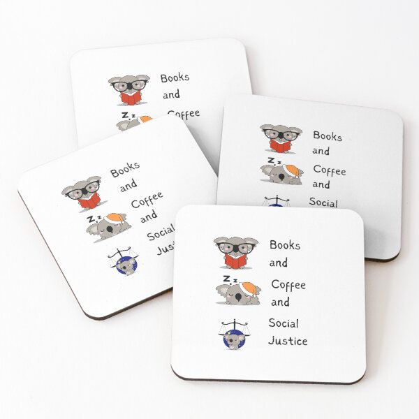 Item preview, Books and Coffee and Social Justice (illustration of Koala and hunger on white background) designed and sold by RM-Journey.