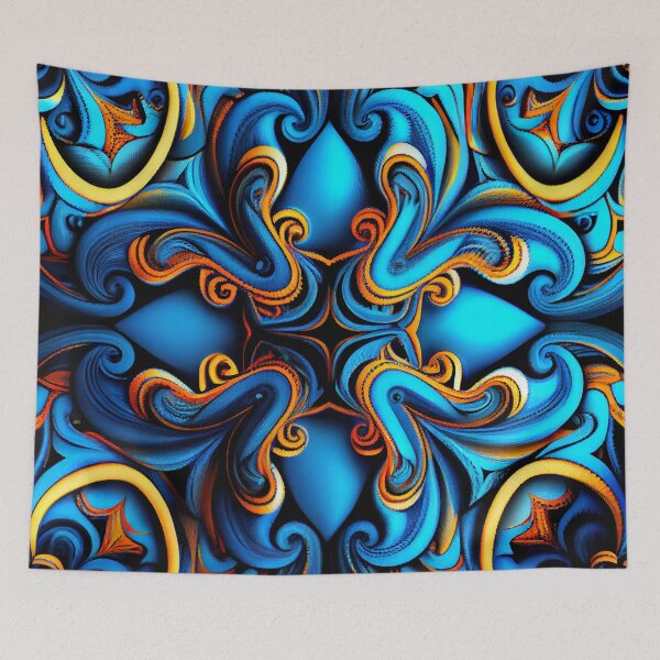 Item preview, Blue Energetic Maximalist Pattern Digital Painting designed and sold by CodeAndColors.