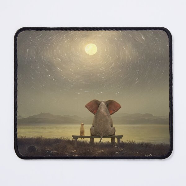 Item preview, elephant and dog are sitting on the shore on a moonlit night designed and sold by Mike Kiev art.