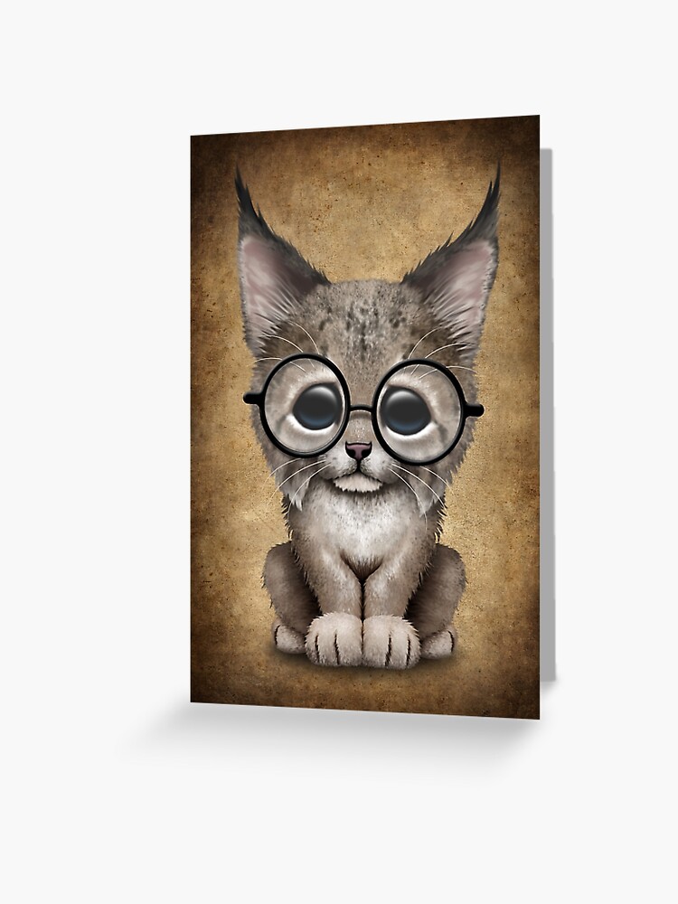 Carte De Vœux Bebe Mignon Lynx Cub Portant Des Lunettes Par Jeffbartels Redbubble