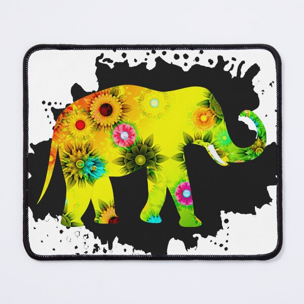 Item preview, Beautiful deep yellow elephant dotted with flowers. Black background. designed and sold by Billion-design.