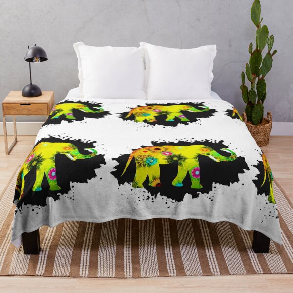 Item preview, Beautiful deep yellow elephant dotted with flowers. Black background. designed and sold by Billion-design.