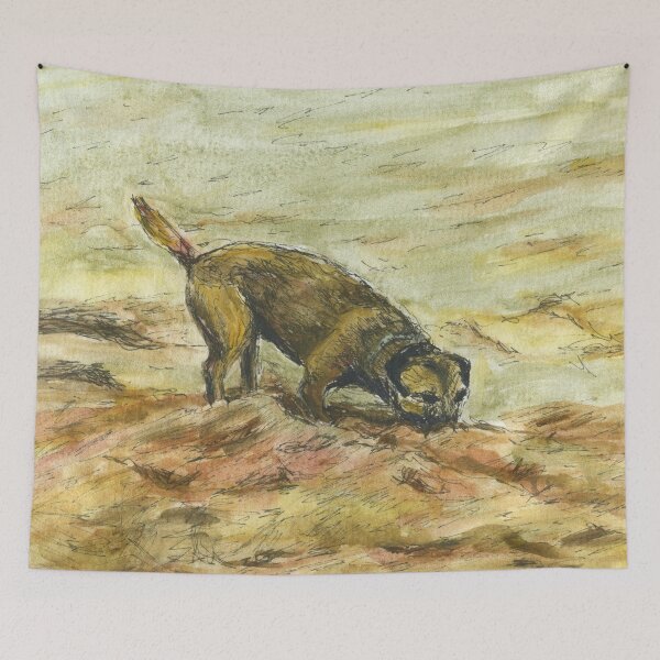 Item preview, Border terrier playing in the sand at the Tŷ Coch Inn, Porthdinllaen at Morfa Nefyn on the Llŷn Peninsula designed and sold by LymphomaLass.