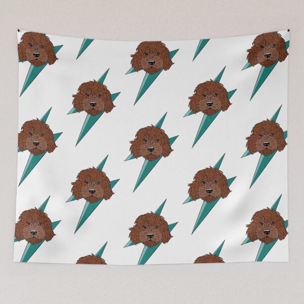 Item preview, Red cockapoo, cavapoo, labradoodle, yorkipoo design with thunderbolt  designed and sold by laurendemoet.