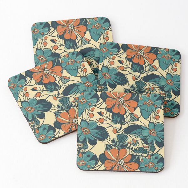 Item preview, Orange and blue retro flowers designed and sold by NxtGenArt.