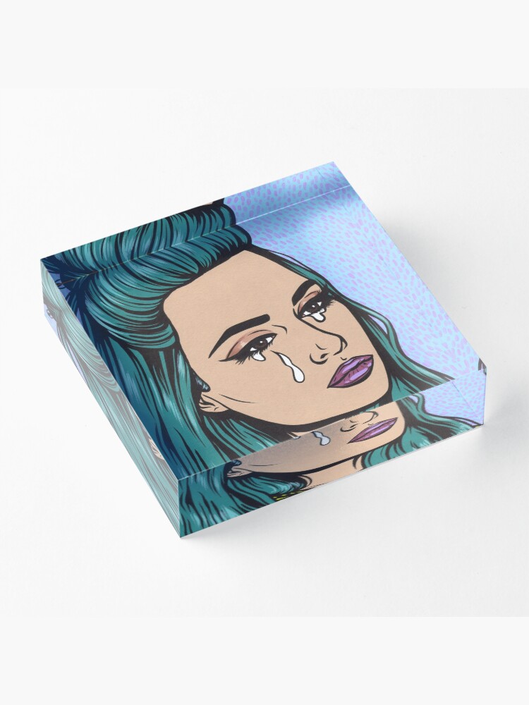 Alternate view of Teal Tears - Crying Comic Pop Art Girl Acrylic Block