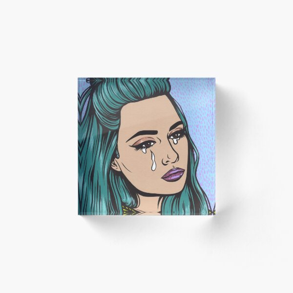 Teal Tears - Crying Comic Pop Art Girl Acrylic Block