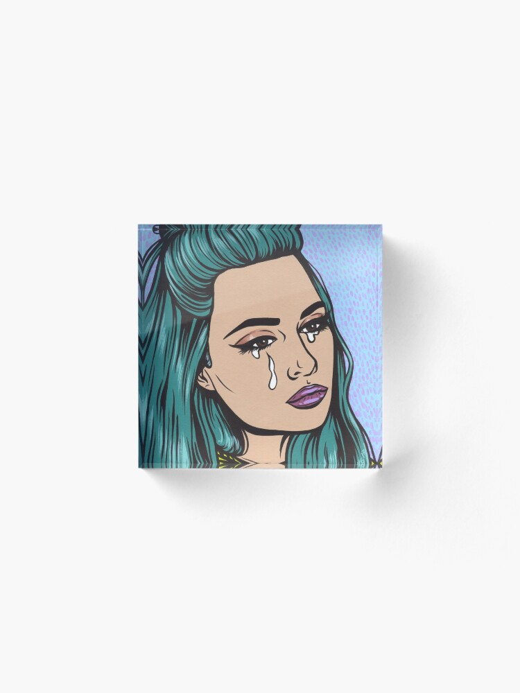 Alternate view of Teal Tears - Crying Comic Pop Art Girl Acrylic Block