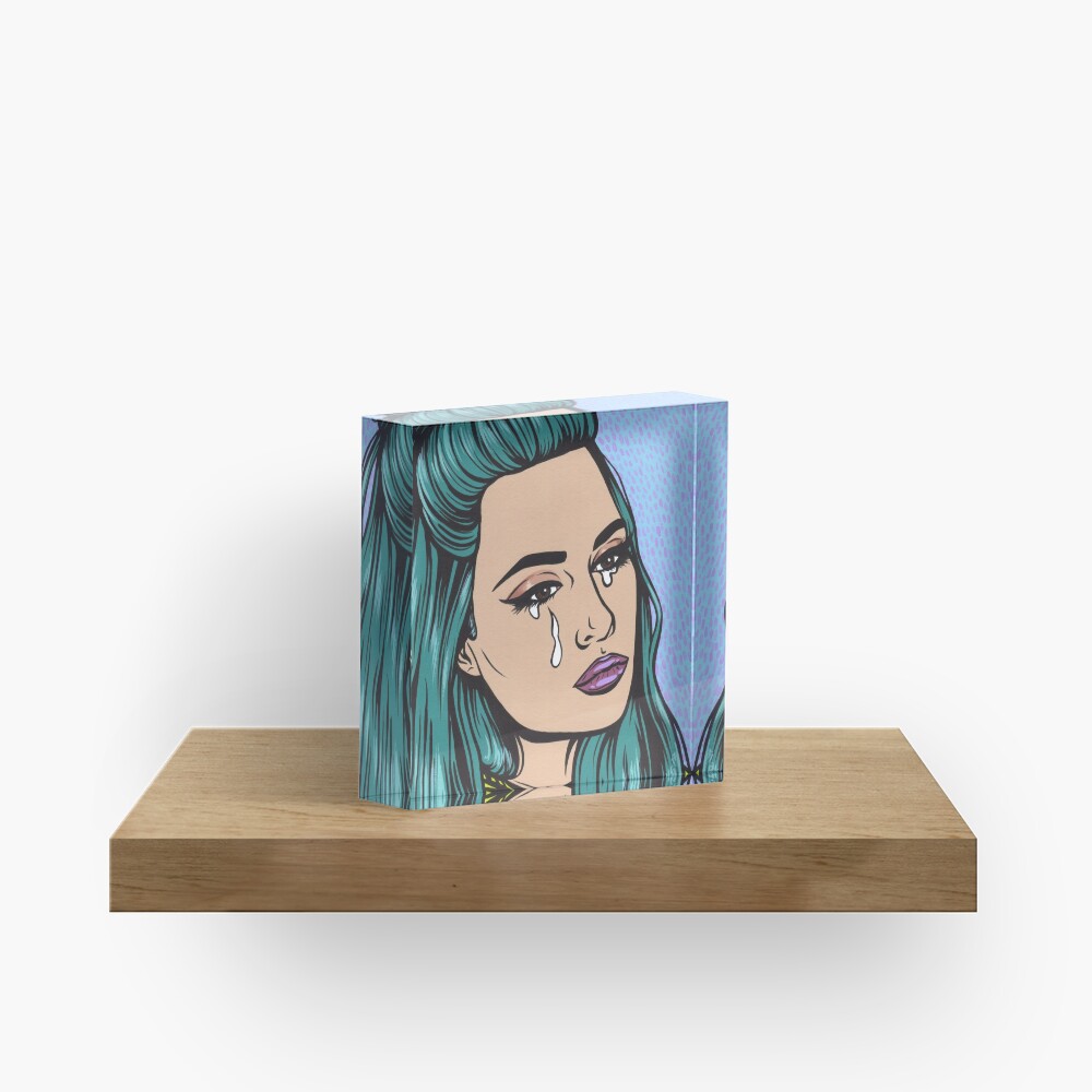 Teal Tears - Crying Comic Pop Art Girl Acrylic Block
