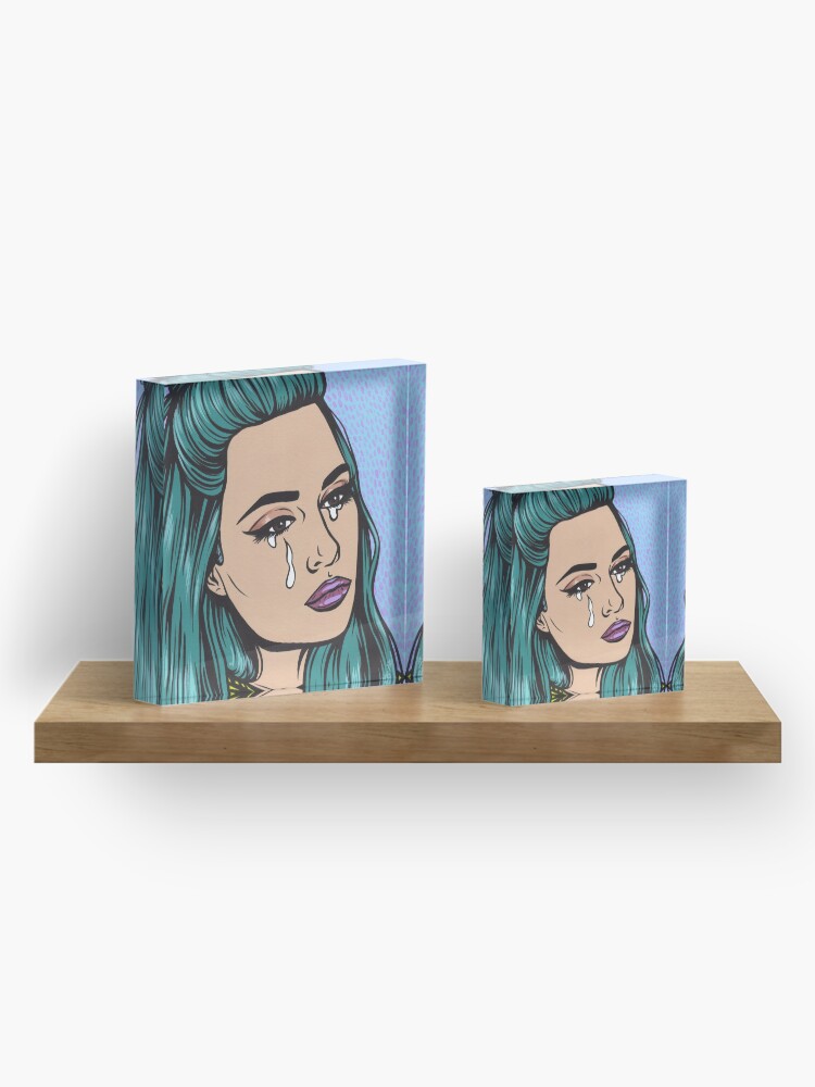 Alternate view of Teal Tears - Crying Comic Pop Art Girl Acrylic Block
