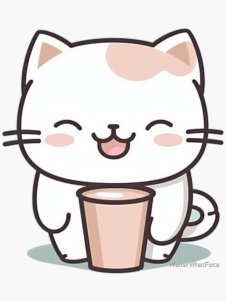 Cute Kawaii Cat with Coffee Cup Sticker for Sale by WalterWhatFace