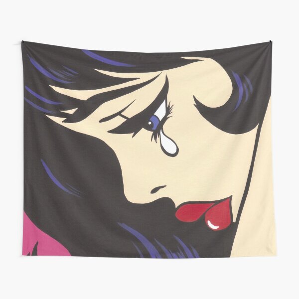 Black Curl Crying Comic Girl Tapestry