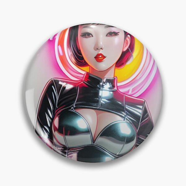 Item preview, Synthwave pinup sticker print vaporwave anime retrowave 80s neon futuristic cyberpunk illustration manga sexy babe latex  designed and sold by Hot-as-hell.