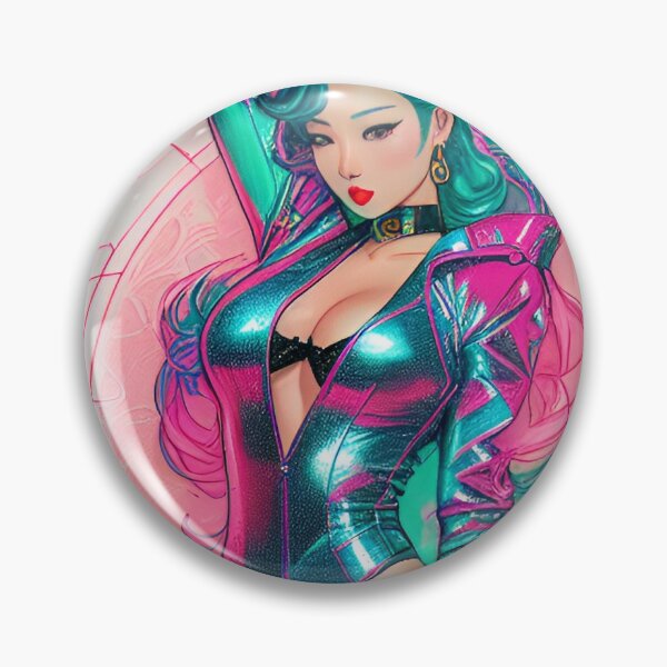 Item preview, Synthwave pinup sticker print vaporwave anime retrowave 80s neon futuristic cyberpunk illustration manga sexy babe latex  designed and sold by Hot-as-hell.