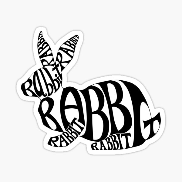 Black on White Rabbit Typography Word Art Sticker