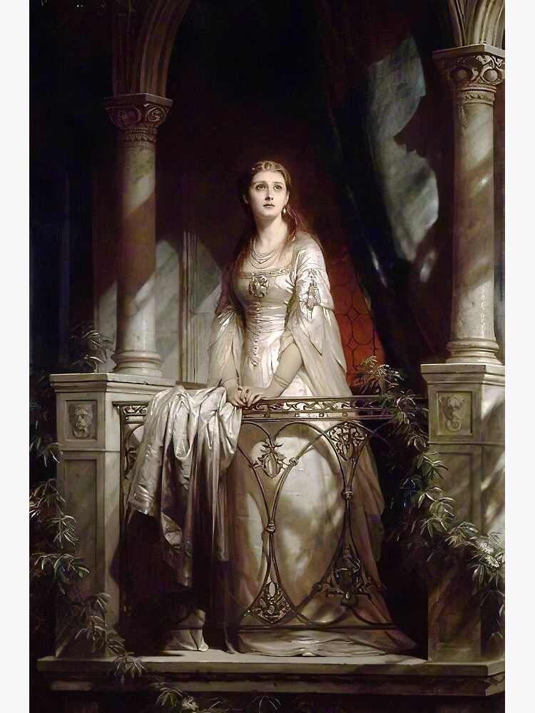 Discover Juliet Standing At The Balcony, Oil Painting by Thomas Francis Dicksee (1877) Premium Matte Vertical Poster