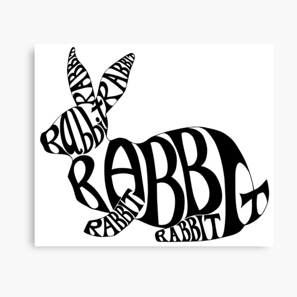 Black on White Rabbit Typography Word Art Canvas Print