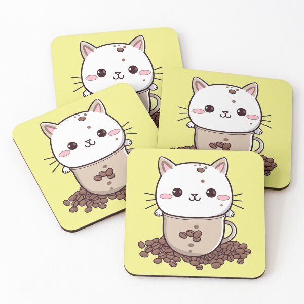 Item preview, Cute Kawaii Cat In A Cup With Coffee Beans designed and sold by WalterWhatFace.