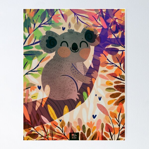 Australian koala colourful acrylic painting art drawing zentangle doodle  native animal print
