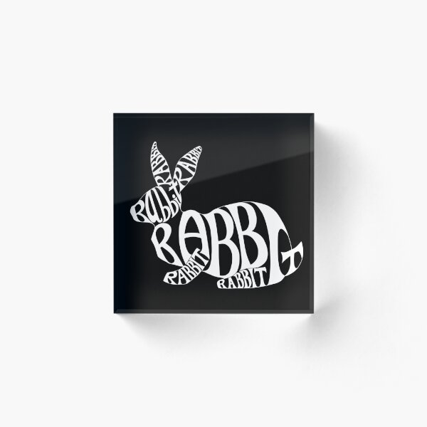 White on Black Rabbit Typography Word Art Acrylic Block