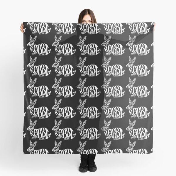 White on Black Rabbit Typography Word Art Scarf