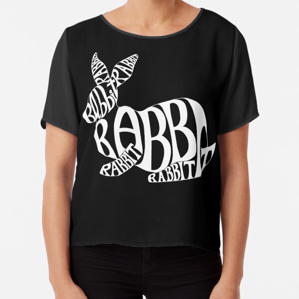 White on Black Rabbit Typography Word Art Chiffon Top