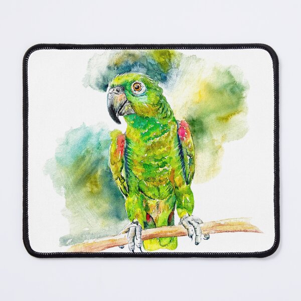 Item preview, Green Amazonian parrot watercolor designed and sold by HappyCherryArt.