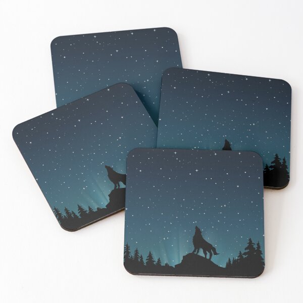 Item preview, the night sky with a wolf howling at the moon, starry night background designed and sold by SabinArt.