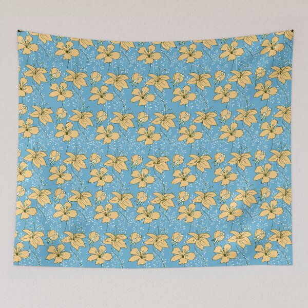 Item preview, Yellow flowers on blue background. designed and sold by Lenamakina.