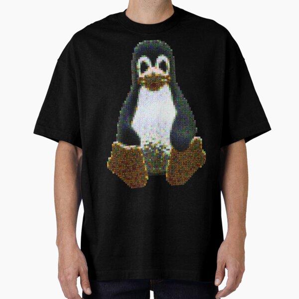 Vista previa del artículo con la obra «Tux mosaico hecho a partir de capturas de pantalla de texto», diseñado y vendido por daveski.