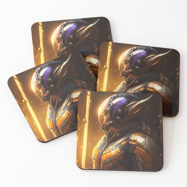 Item preview, Space girl in golden suit in the golden hour of space. designed and sold by Cosmoverso.