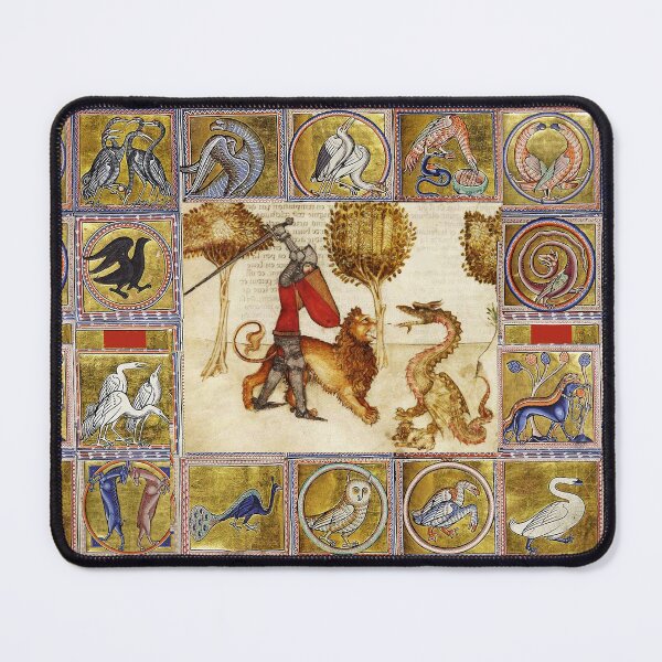 Item preview, ARTHURIAN LEGENDS ,YWAIN AND HIS LION FIGHTING A DRAGON Medieval Miniature designed and sold by BulganLumini.
